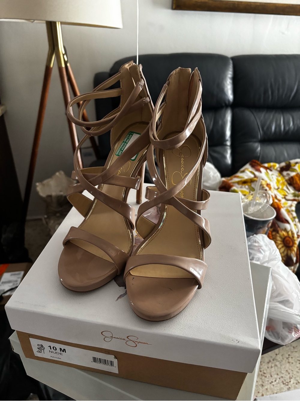 Jessica Simpson Rayomi nude patent strappy sandals 10